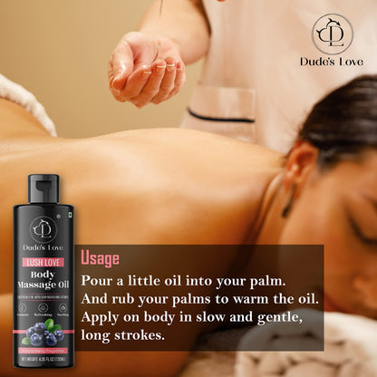 Organic Berry Full Body Massage Oil - Revitalising & Detoxifying | No Stain & Non-Sticky | with Fractionated Coconut Oil, Lime & Juniper Berry Oil - 4.05 Fl Oz