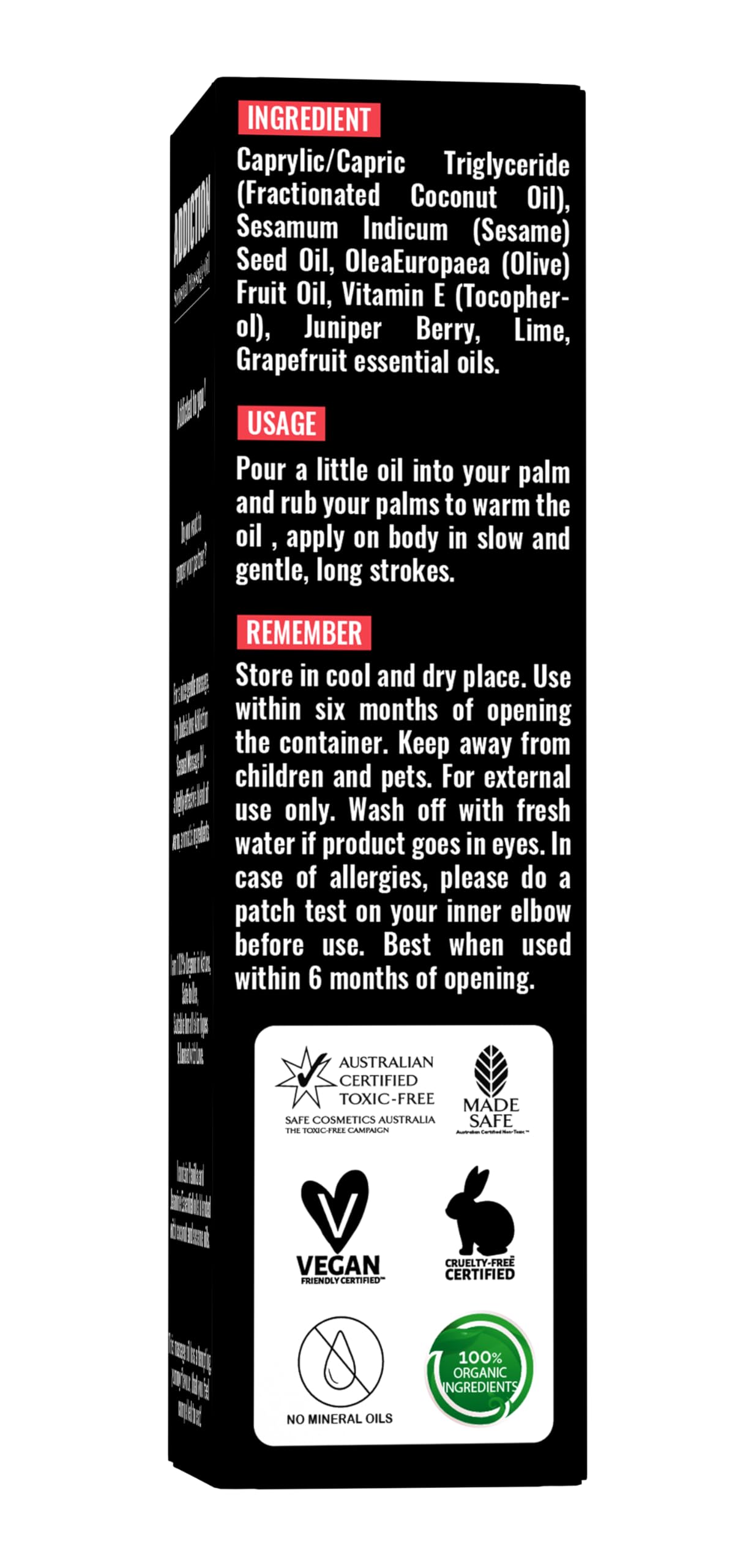 Organic Berry Full Body Massage Oil - Revitalising & Detoxifying | No Stain & Non-Sticky | with Fractionated Coconut Oil, Lime & Juniper Berry Oil - 4.05 Fl Oz