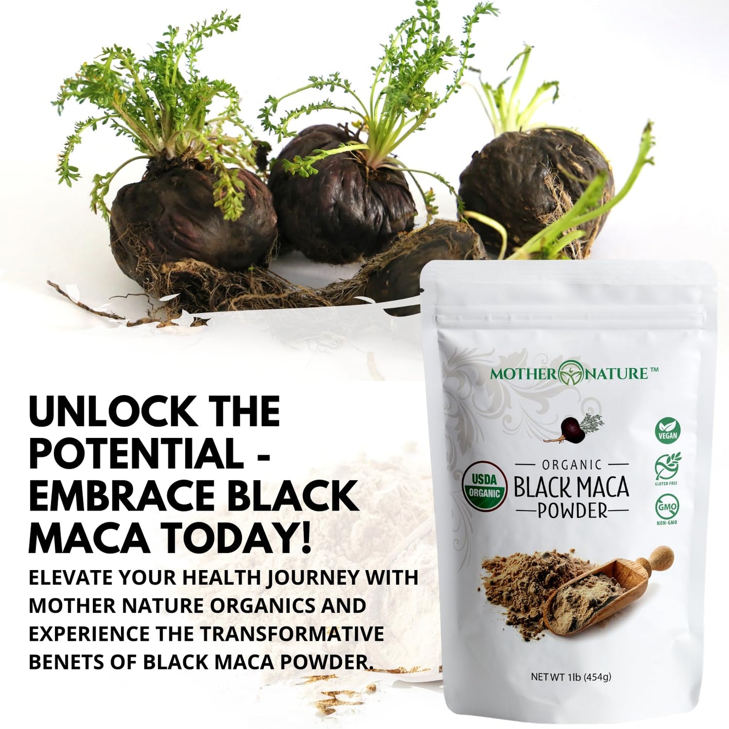 Organic Black Maca Root Powder (16 oz) – USDA Organic, Non-GMO, Vegan