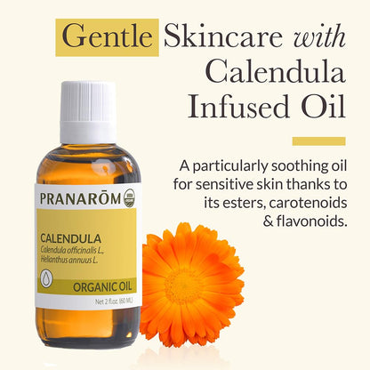 Pranarom USDA Organic Calendula Oil – 2 fl oz Glass Bottle | Gentle Skin Moisturizer