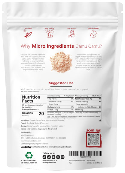 Organic Camu Camu Powder, 12 oz | High Natural Vitamin C Level | Fresh Freeze-Dried Berries Source | No GMOs, Vegan Friendly