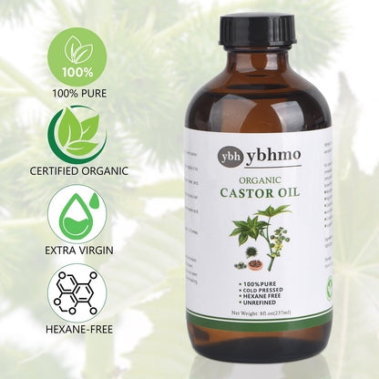 Organic Castor Oil Cold Pressed – 8oz Glass Bottle | Castor Oil Pack Wrap (Organic Cotton) for Neck, Chest & Abdomen