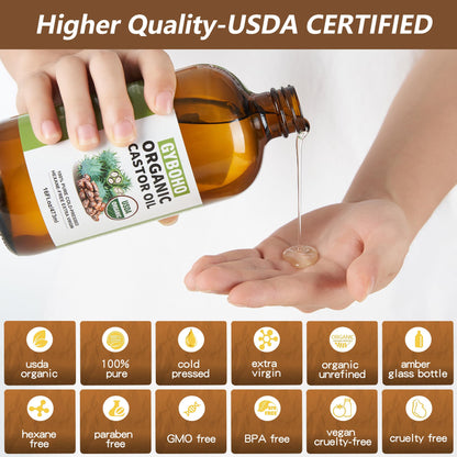 Organic Castor Oil 16oz – Cold Pressed, Glass Bottle | Hair Growth & Liver Detox