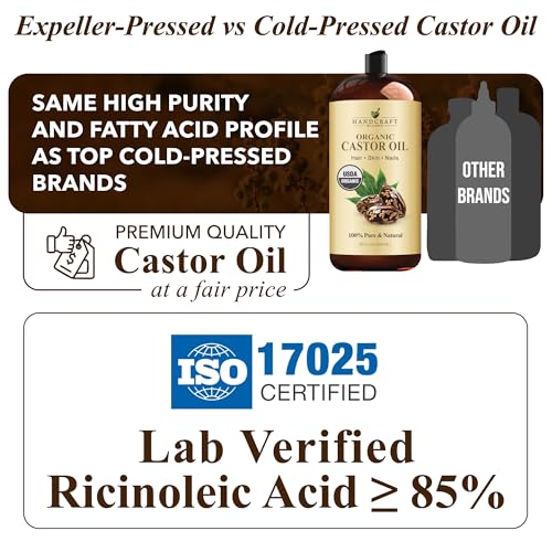Handcraft Blends Organic Castor Oil 28 Fl Oz - 100% Pure & Natural, Expeller-Pressed, Hexane-Free