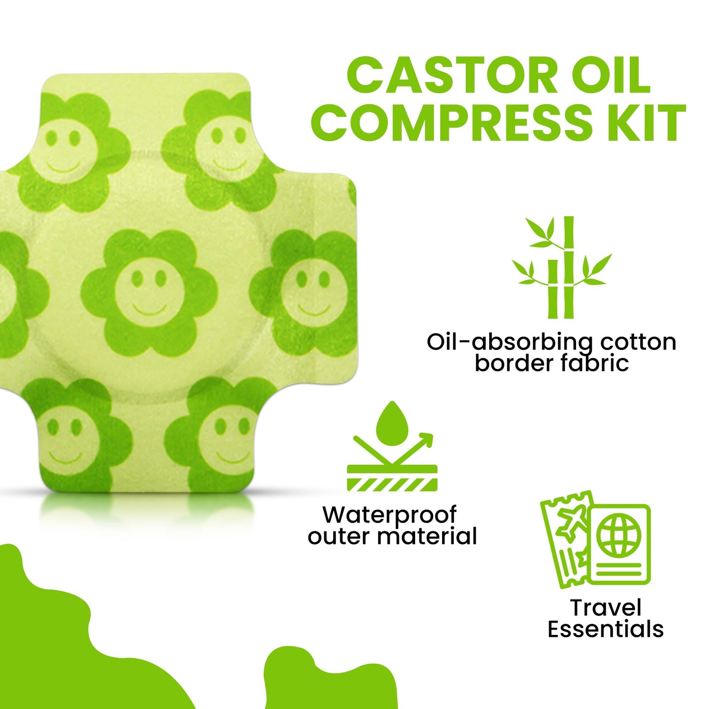 Organic Castor Oil Pack Wrap - Self-Adhesive & Reusable