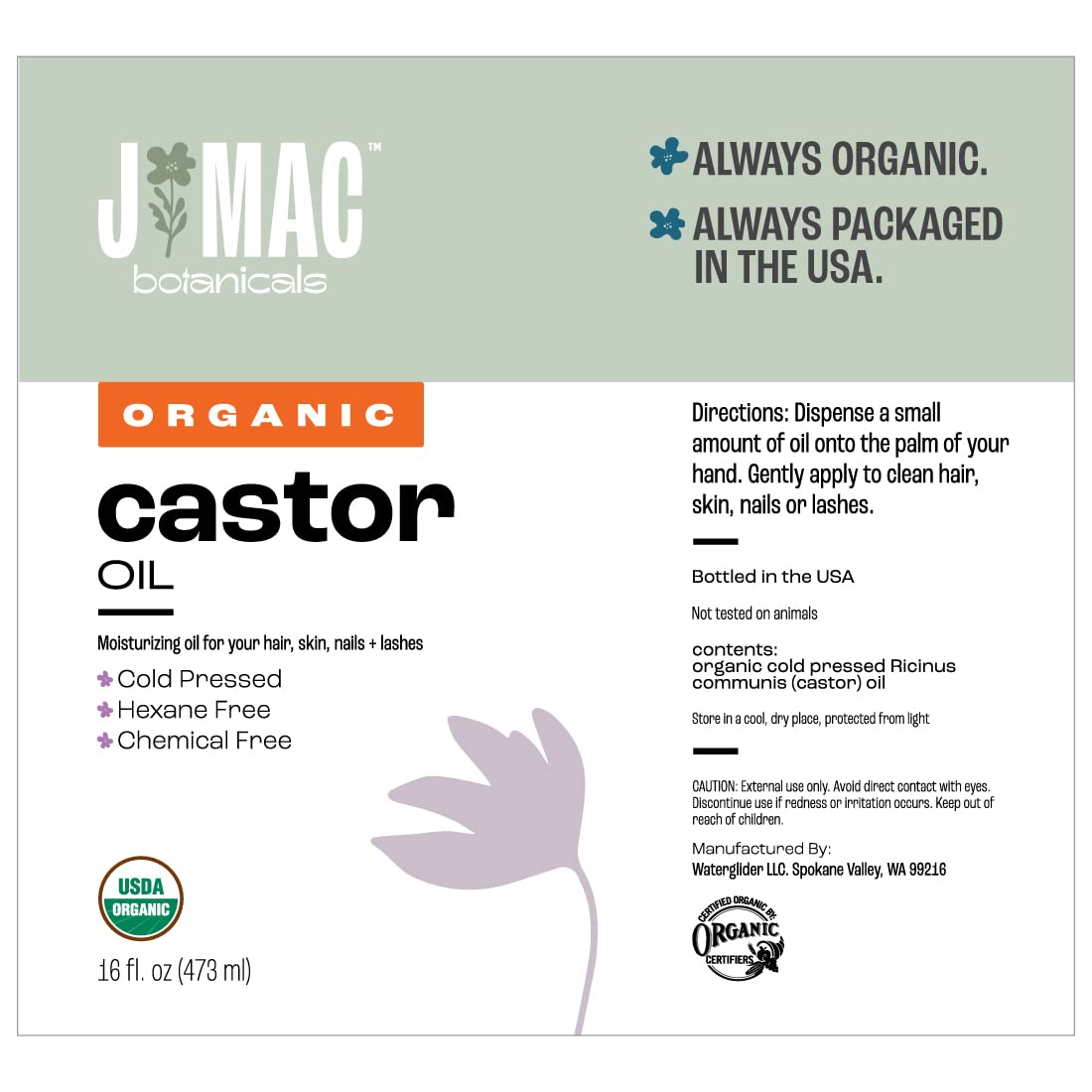 Organic Castor Oil – Cold Pressed 16 oz, BPA Free & Hexane Free | USDA Organic