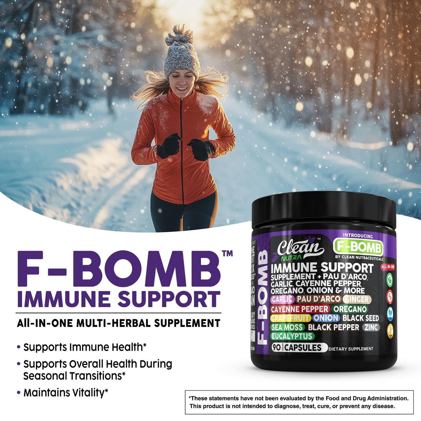Organic Immune Support with PAU D'Arco, Garlic, Cayenne Pepper, Oregano, Ginger & More | Clean Nutra