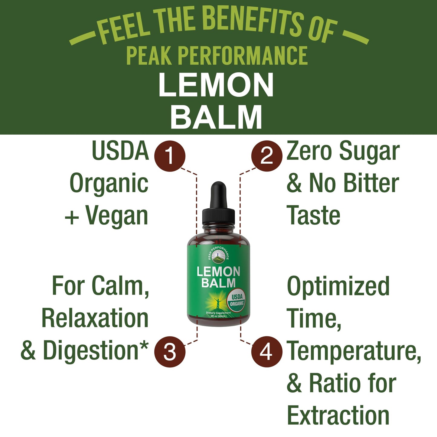USDA Organic Lemon Balm Tincture | Relaxation & Digestion | Vegan Drops