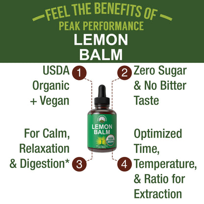 USDA Organic Lemon Balm Tincture | Relaxation & Digestion | Vegan Drops