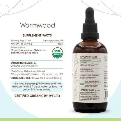 HerbEra Wormwood B120 USDA Organic Tincture - Alcohol-Free, High-Potency Herbal Drops (4 oz)