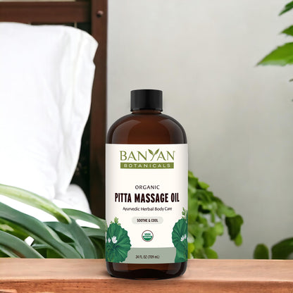 Banyan Botanicals Pitta Massage Oil – Ayurvedic Abhyanga with Gotu Kola & Guduchi | 24 oz