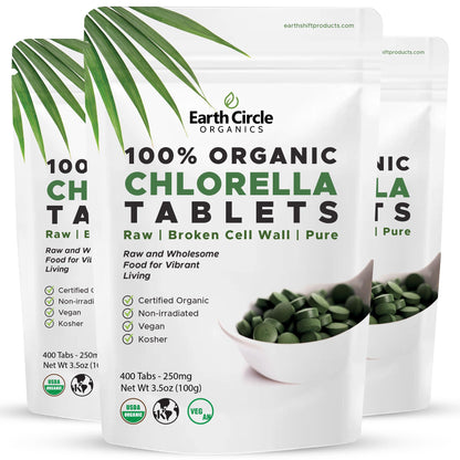 Earth Circle Organics Organic Chlorella Tablets 400 Count – High Potency, Broken Cell Wall, Vegan & Kosher | Pack of 3