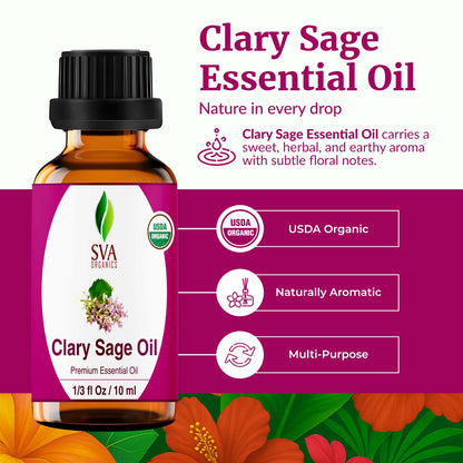 SVA Clary Sage Organic Essential Oil 10ml | 100% Natural