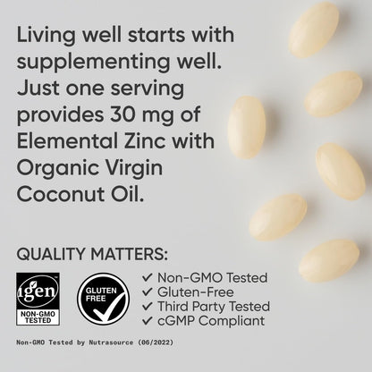 Sports Research Zinc Picolinate 30mg with Organic Coconut Oil - 180 Softgels