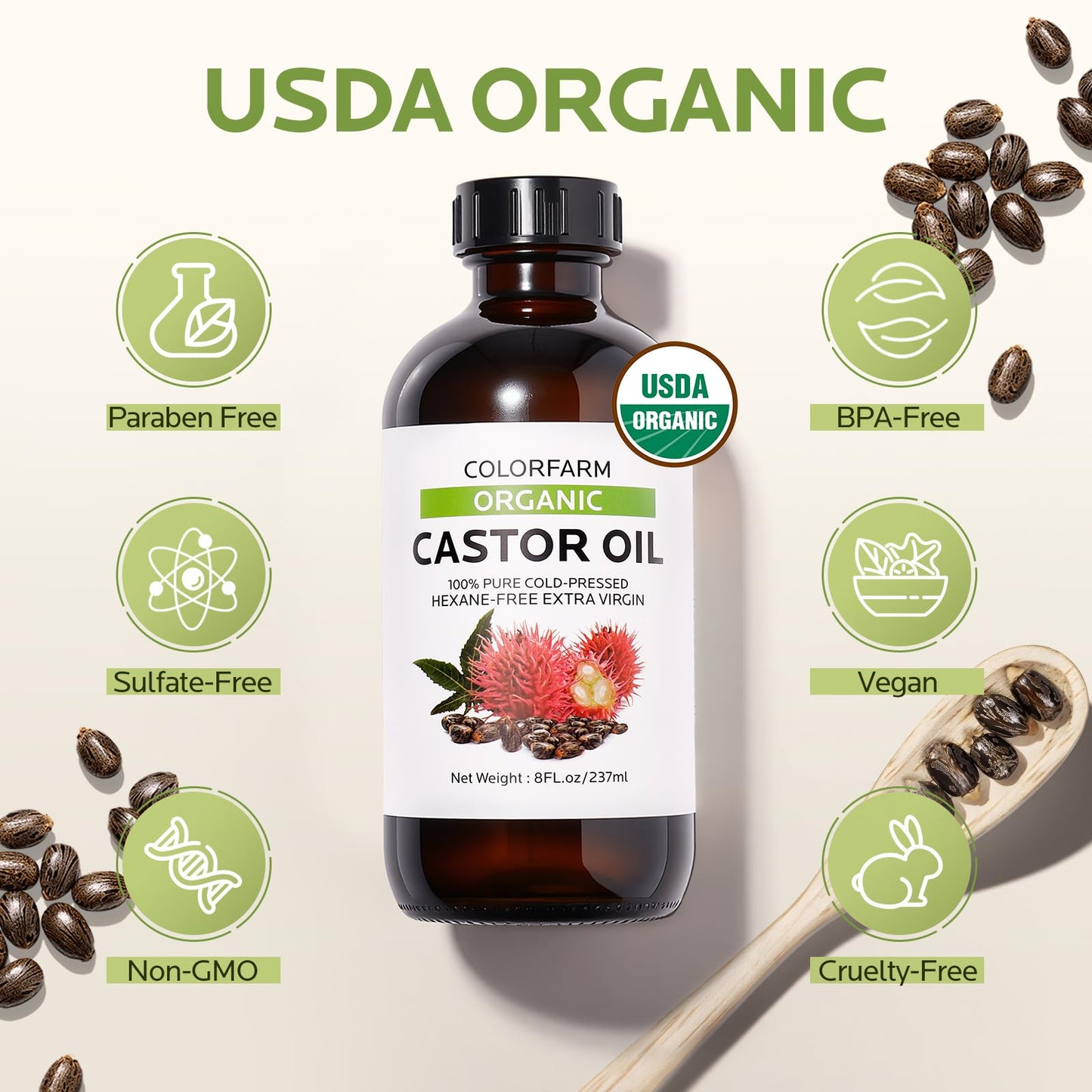 40 Pcs Castor Oil Pack Wrap – Organic Cold-Pressed Castor Oil, 8oz + Patches