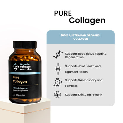Organic Collagen Australia Pure Hydrolyzed Collagen Capsules – Bioavailable for Skin Elasticity, Hair Health, and Joint Support – Grass-Fed, Pasture-Raised, Paleo & Keto Friendly (120 Caps)