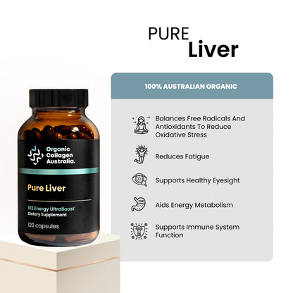 Organic Collagen Australia Pure Liver Capsules – Grass-Fed & Pasture-Raised, B12 Energy & Immune Support (120 Capsules)