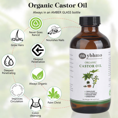 Organic Castor Oil Cold Pressed – 8oz Glass Bottle | Castor Oil Pack Wrap (Organic Cotton) for Neck, Chest & Abdomen