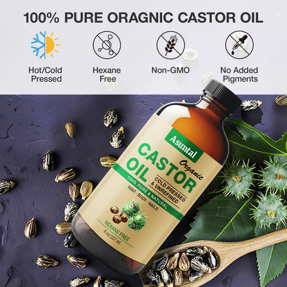 Castor Oil Organic Cold Pressed – 8oz Glass Bottle | 4 Pack Wrap | Organic Cotton