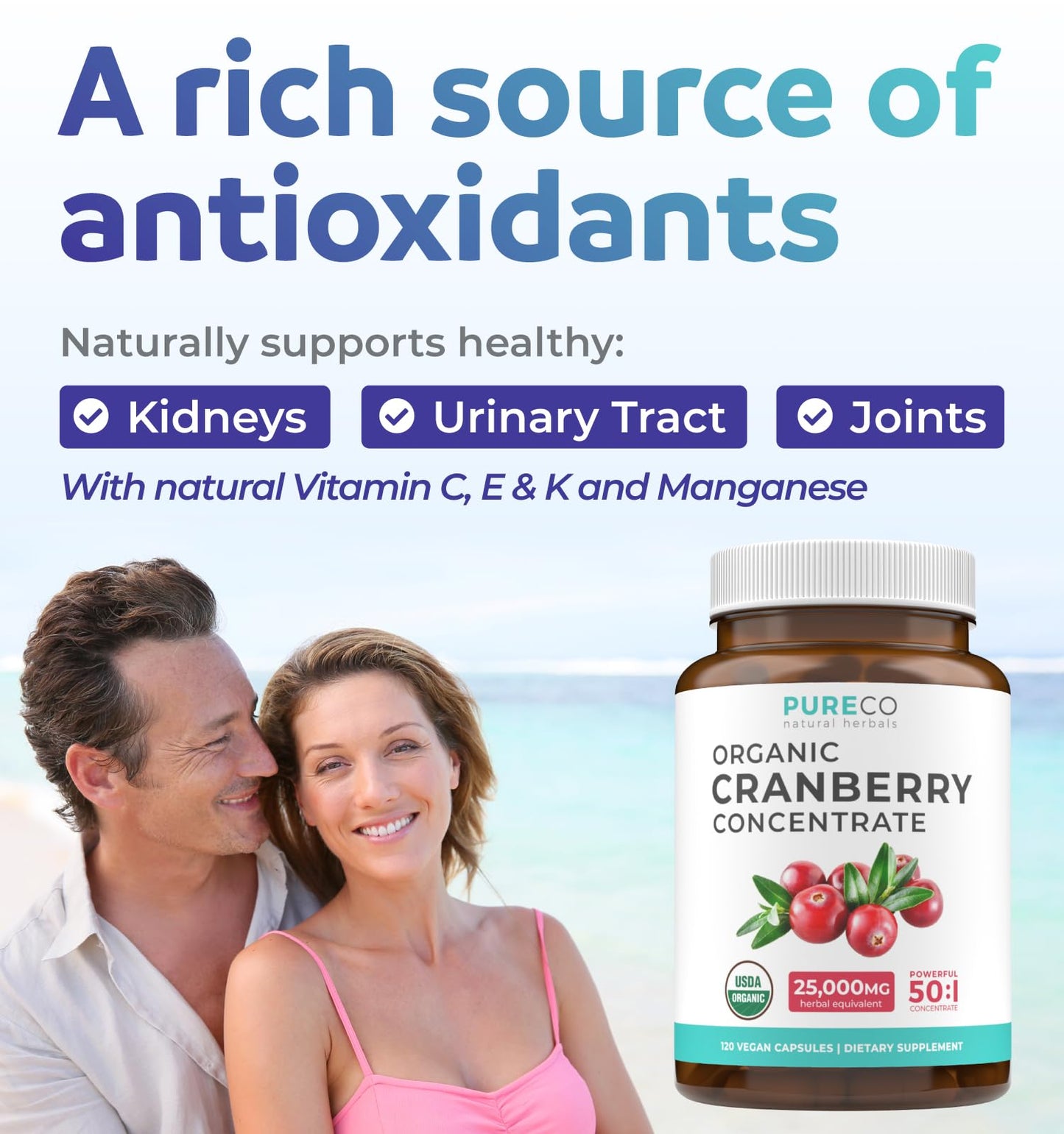 Organic Cranberry Extract Capsules — 50X Potency Cranberry Pills (4 Month Supply) — Vegan, Non-GMO, USDA Organic