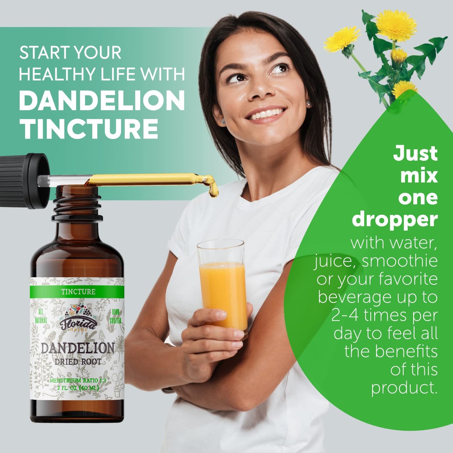 Dandelion Root Tincture Organic Dandelion Extract – 2 oz, 685 mg | Non-GMO