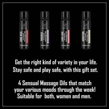 Organic Edible Massage Oil Set – 4 Travel-Size Bottles in Gift Box (Fractionated Coconut Oil)