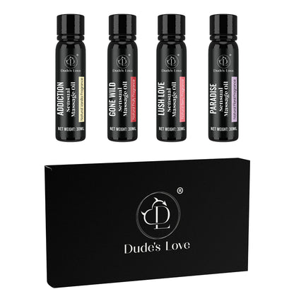 Organic Edible Massage Oil Set – 4 Travel-Size Bottles in Gift Box (Fractionated Coconut Oil)