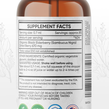 Elderberry Tincture – Organic Elderberry Extract | Immune Support | Alcohol-Free 2 fl oz