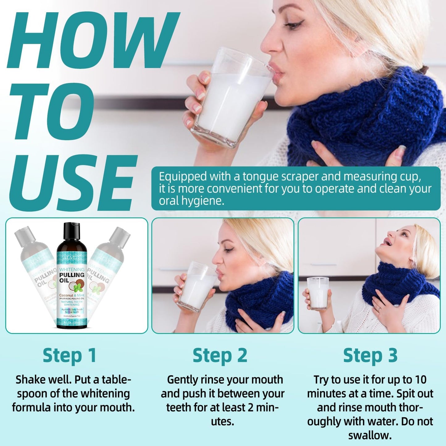 Coconut Oil Pulling Mouthwash with Peppermint - 237ml | Tongue Scraper