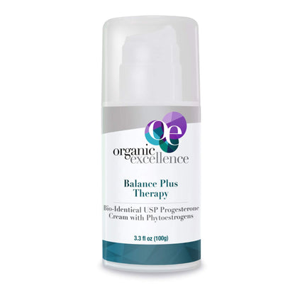 Organic Excellence Balance Plus Therapy – USP Bioidentical Organic Progesterone Cream with Phytoestrogens | Menopause Hormone Balance, 3.3 fl oz