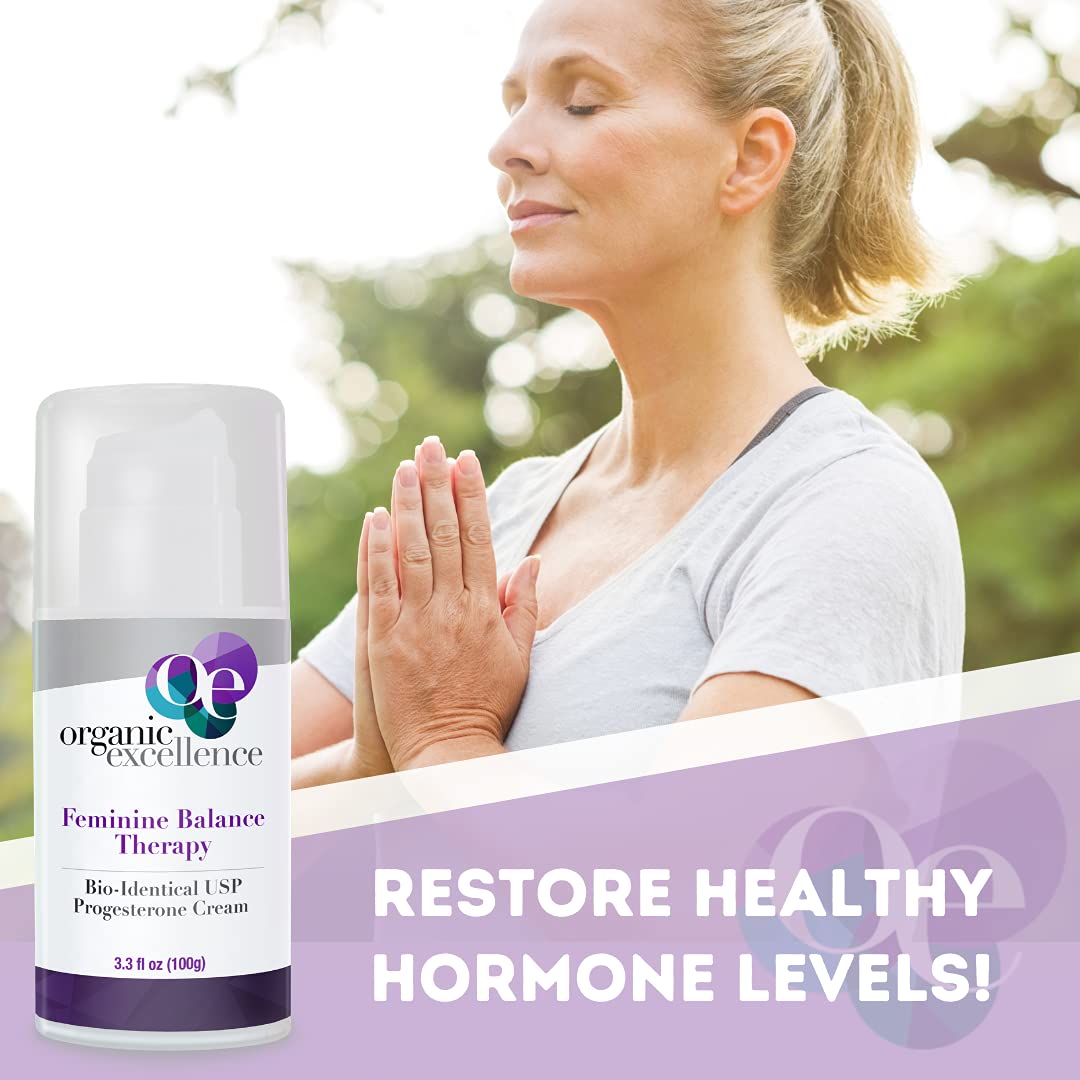 Organic Excellence Progesterone Cream for Women - Natural Bio-Identical Hormonal Balance, 3.3 fl oz