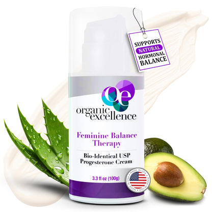 Organic Excellence Progesterone Cream for Women - Natural Bio-Identical Hormonal Balance, 3.3 fl oz