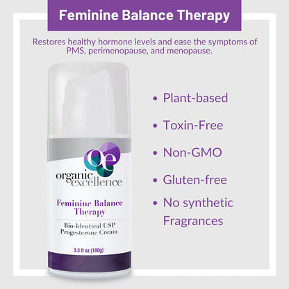 Organic Excellence Progesterone Cream for Women - Natural Bio-Identical Hormonal Balance, 3.3 fl oz