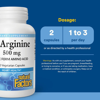 Natural Factors - L-Arginine, Supports Muscle Metabolism, 90 Vegetarian Capsules