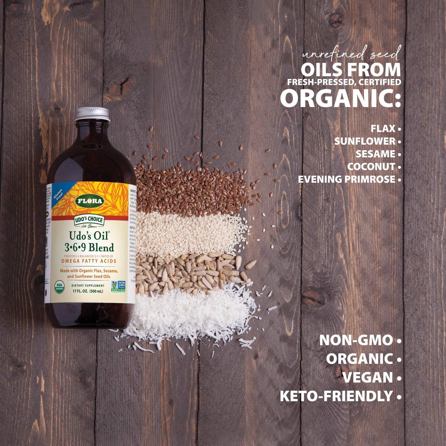 Flora Health UDO’s Oil Omega 3-6-9 32 Oz – Organic Plant-Based, Cold-Pressed, Vegan Oil Blend