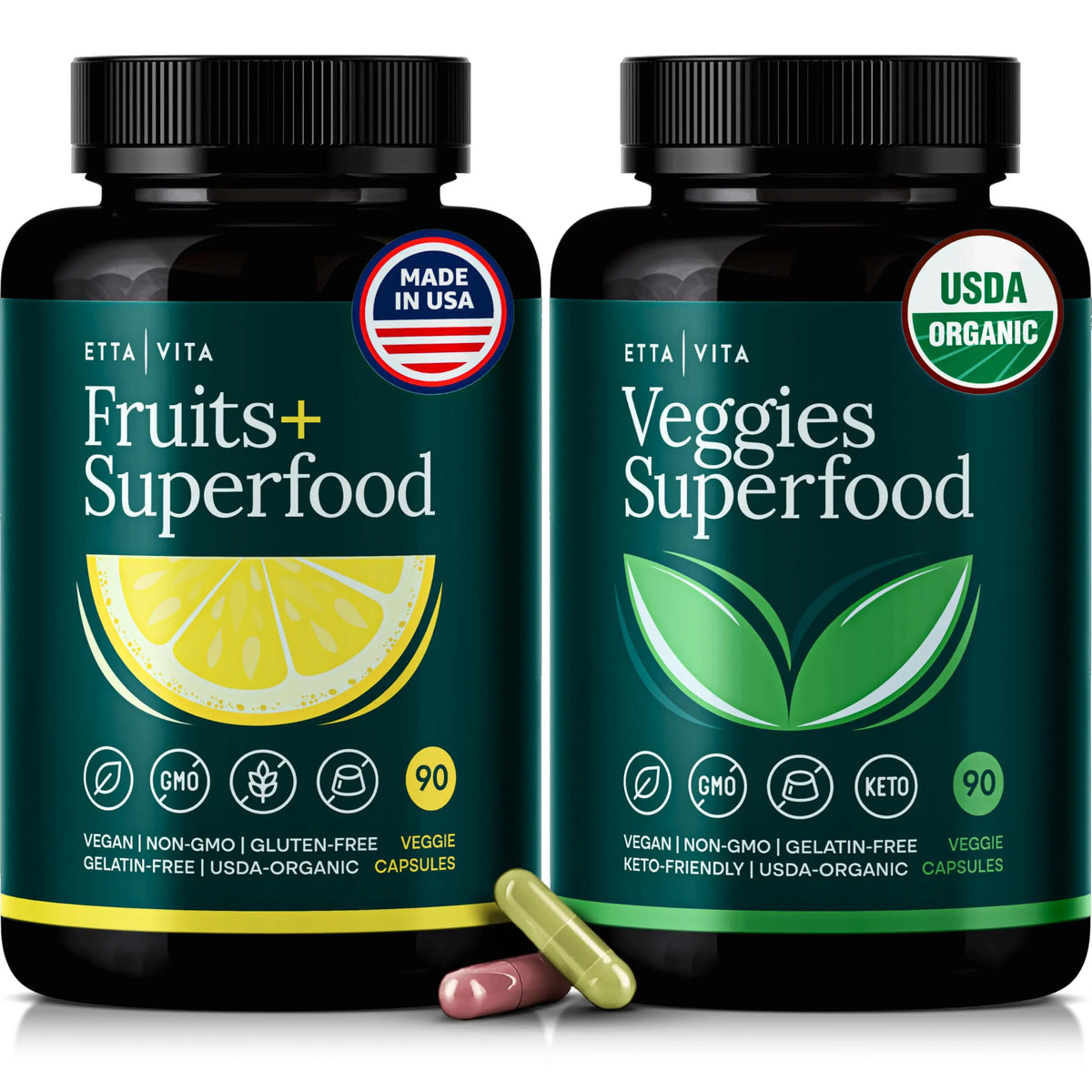 Etta Vita 100% Organic Fruits & Veggies, 180 Capsules – Vegan, Non-GMO, Made in USA BritishVita | Premium UK Vitamins & Wellness Supplements