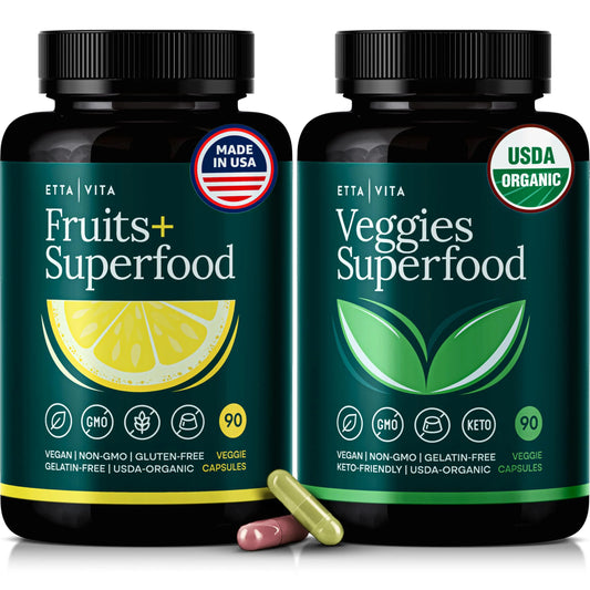 Etta Vita 100% Organic Fruits & Veggies, 180 Capsules – Vegan, Non-GMO, Made in USA BritishVita | Premium UK Vitamins & Wellness Supplements