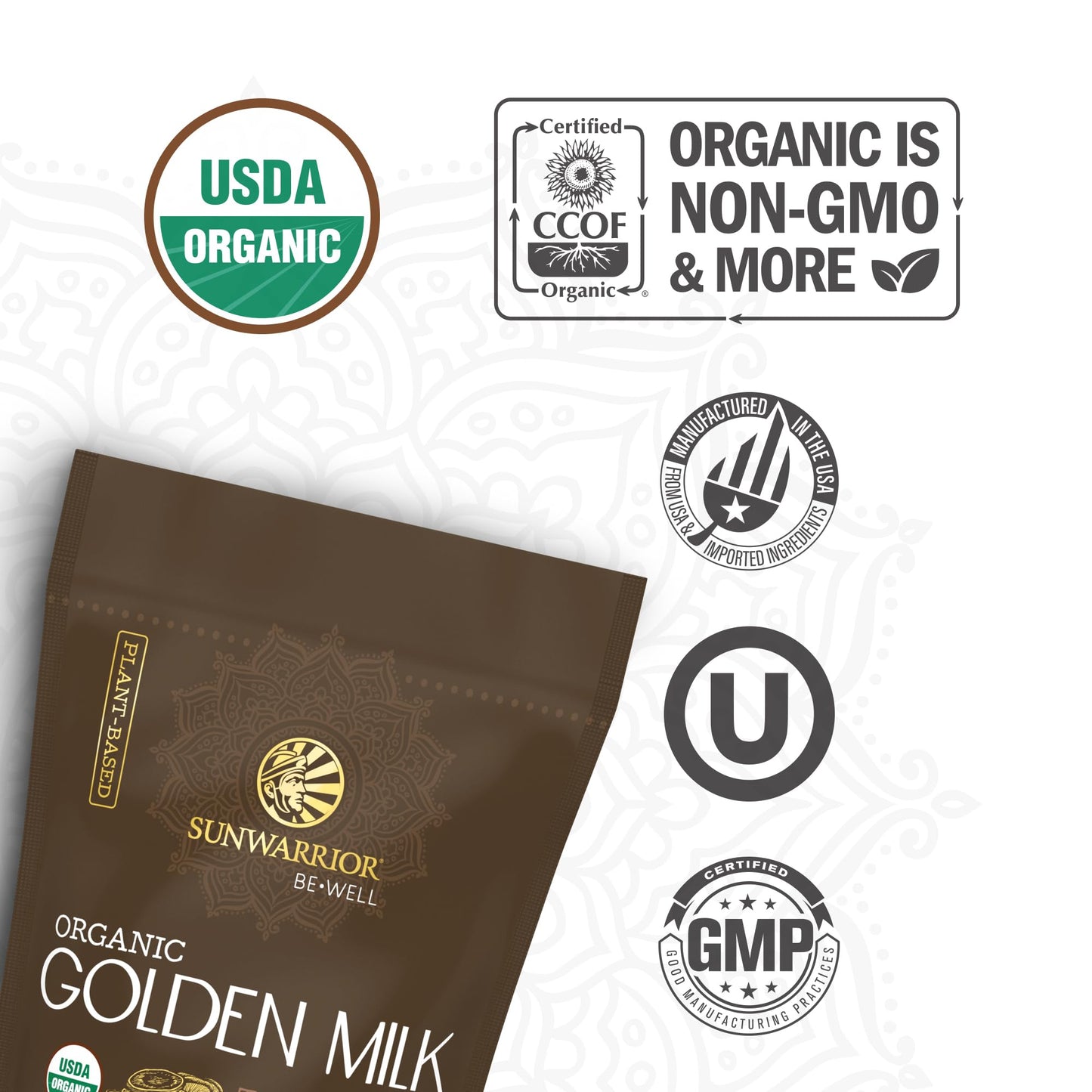 Organic Golden Milk Powder Ashwaghanda Turmeric Curcumin 90g pouch (30 srv)