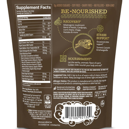 Organic Golden Milk Powder Ashwaghanda Turmeric Curcumin 90g pouch (30 srv)