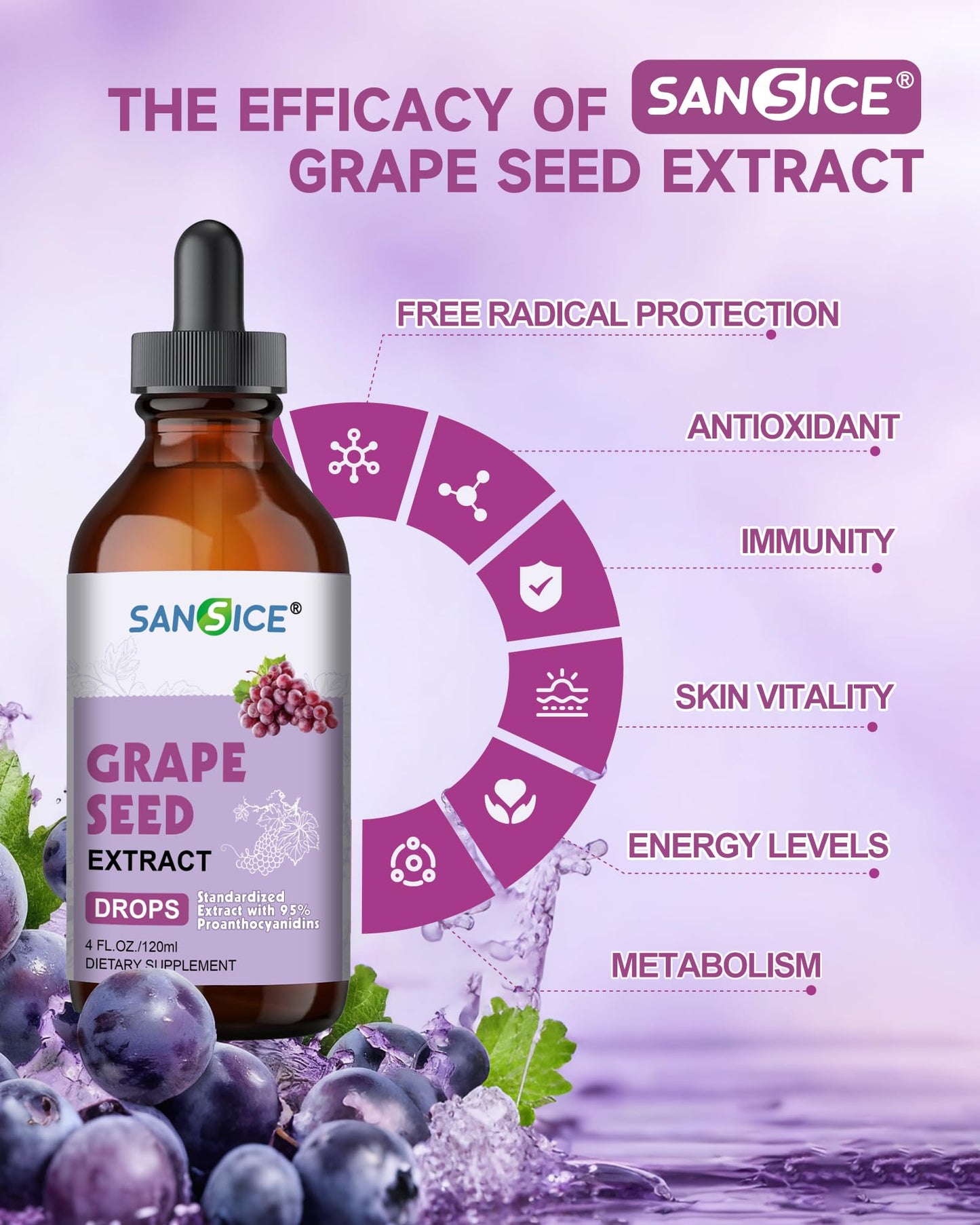Organic Grape Seed Extract Liquid Drops 300mg – 95% Proanthocyanidins, Non-GMO, 4 fl oz