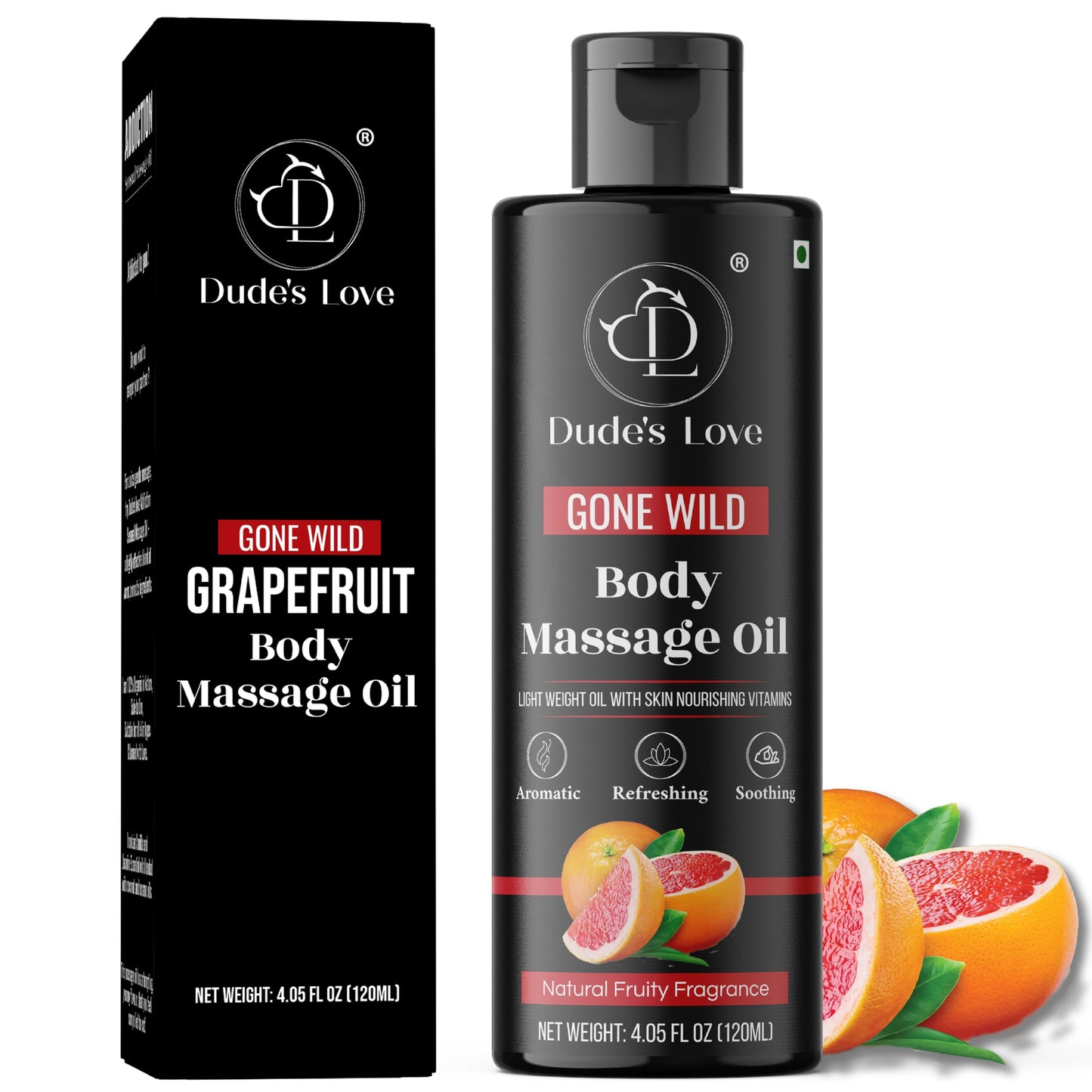 Organic Grapefruit Full Edible Body Massage Oil – Refreshing, Calming | No Stain & Non-Sticky | Fractionated Coconut Oil, Grapefruit & Lime Oil – 4.05 Fl Oz