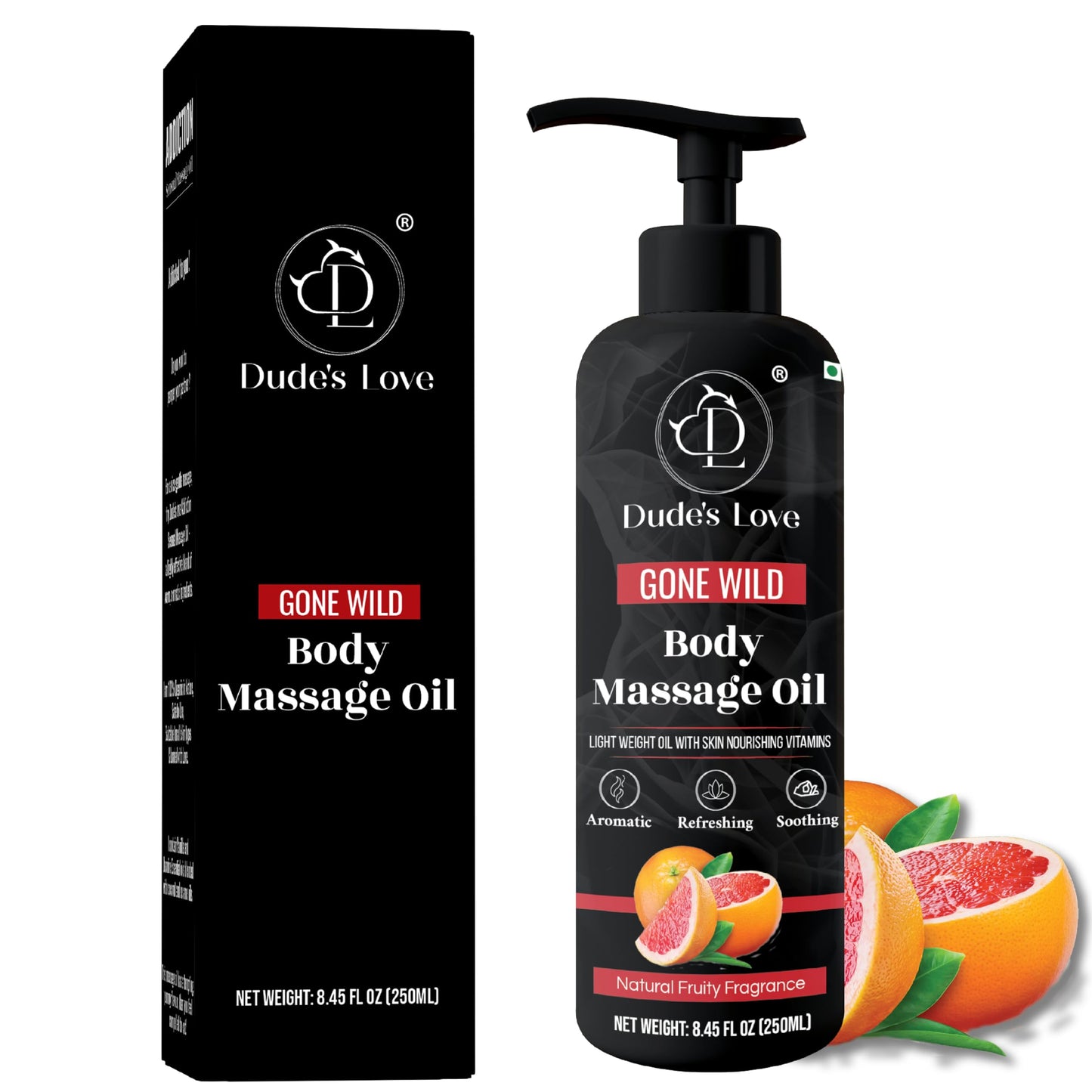 Organic Grapefruit Full Edible Body Massage Oil – Refreshing, Calming, 8.45 Fl Oz | No Stain & Non-Sticky