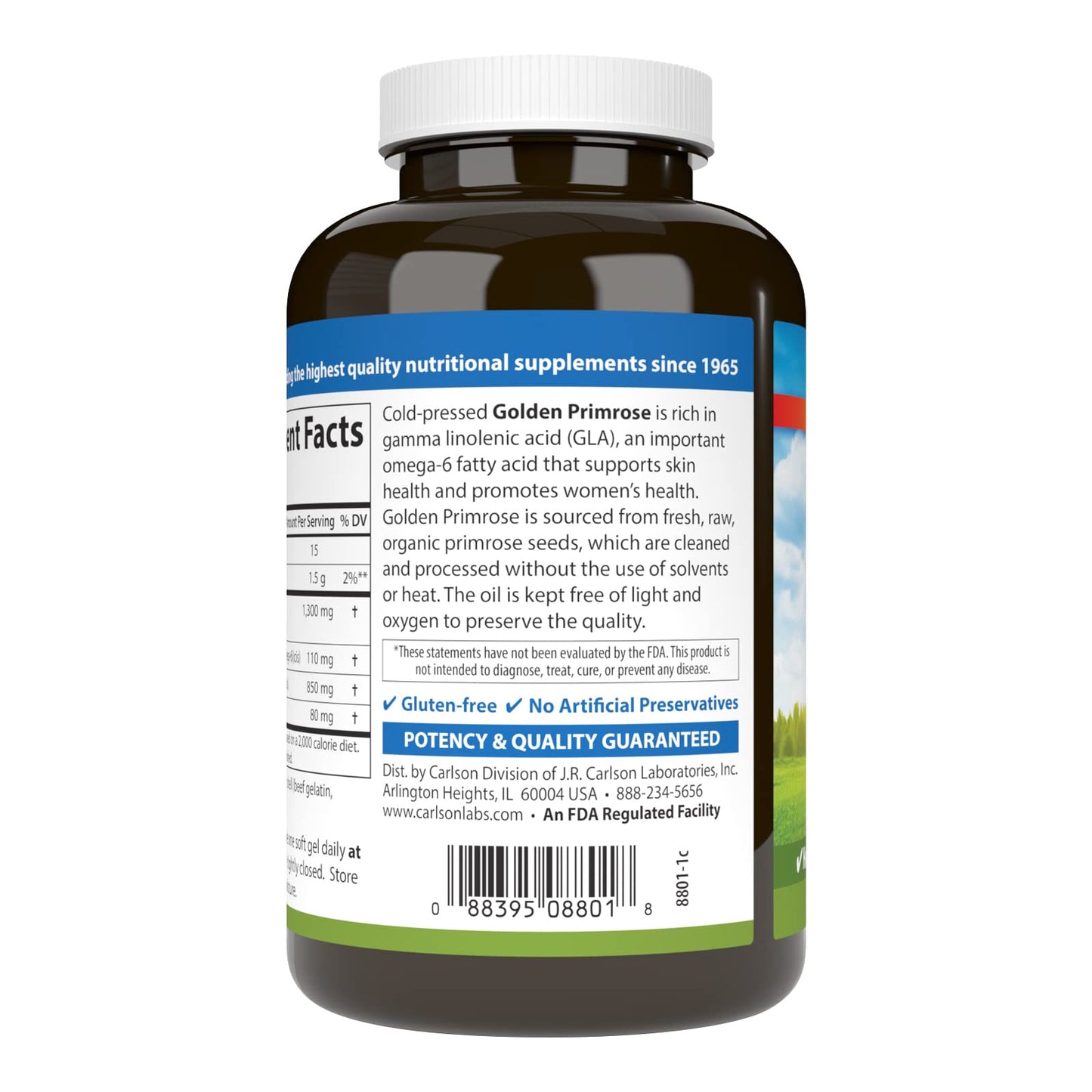 Carlson Golden Primrose 1300 mg Evening Primrose Oil — Cold-Pressed, 90 Softgels