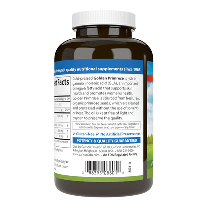Carlson Golden Primrose 1300 mg Evening Primrose Oil — Cold-Pressed, 90 Softgels