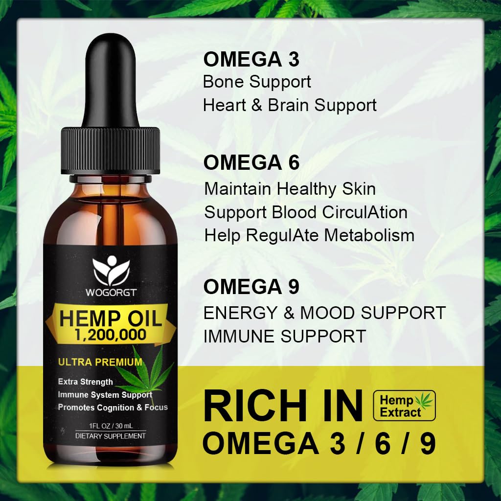 4 Pack Organic Hemp Oil 30mL - 100% Natural, Omega 3-6-9, Vegan
