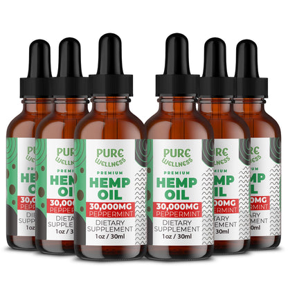Organic Hemp Seed Oil 6 Oz - Peppermint Flavor, 30,000 mg, Non-GMO, Vegan