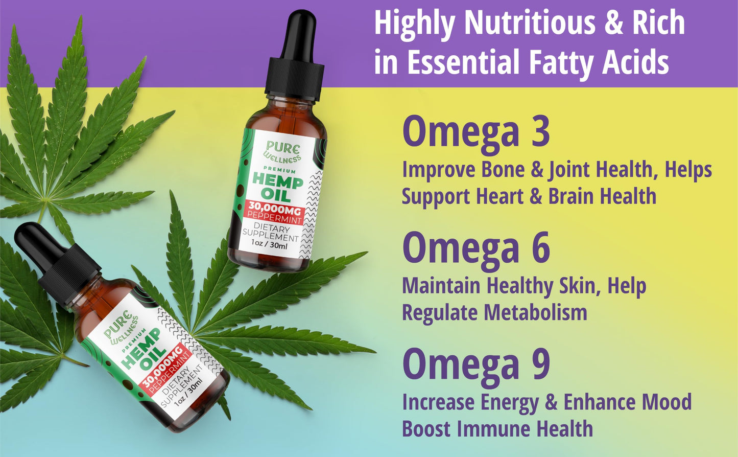 Organic Hemp Seed Oil 6 Oz - Peppermint Flavor, 30,000 mg, Non-GMO, Vegan