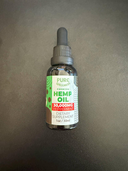 Organic Hemp Seed Oil 6 Oz - Peppermint Flavor, 30,000 mg, Non-GMO, Vegan