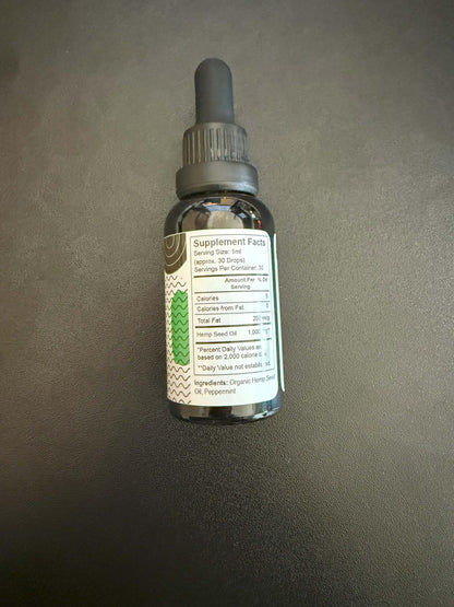 Organic Hemp Seed Oil 6 Oz - Peppermint Flavor, 30,000 mg, Non-GMO, Vegan