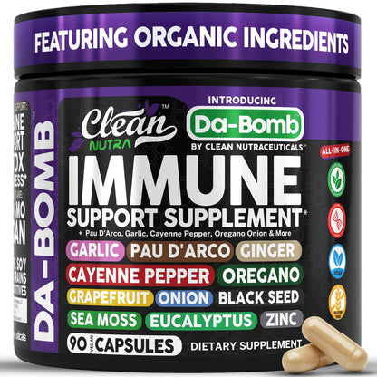 Organic Immune Support with PAU D'Arco, Garlic, Cayenne Pepper, Oregano, Ginger & More | Clean Nutra